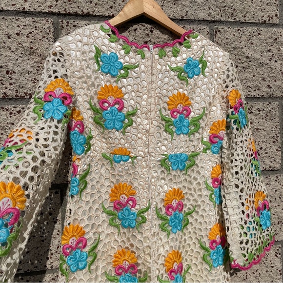 VTG *RARE* Handmade 1960s Maxi Empire Waist Bell Sleeve Lace Floral Dress - Picture 8 of 11